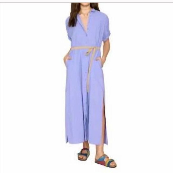 XIRENA Linnet Dress Dark Peri 100% Cotton Channing Style Maxi Dress with Pockets - Picture 1 of 12